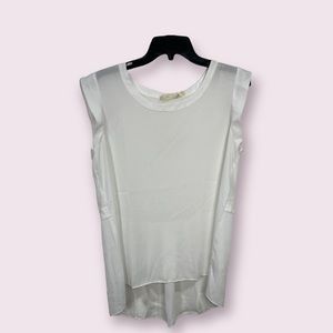 Everleigh women’s hi-low top sleeveless white pleated  jewel neck pullover Sz S